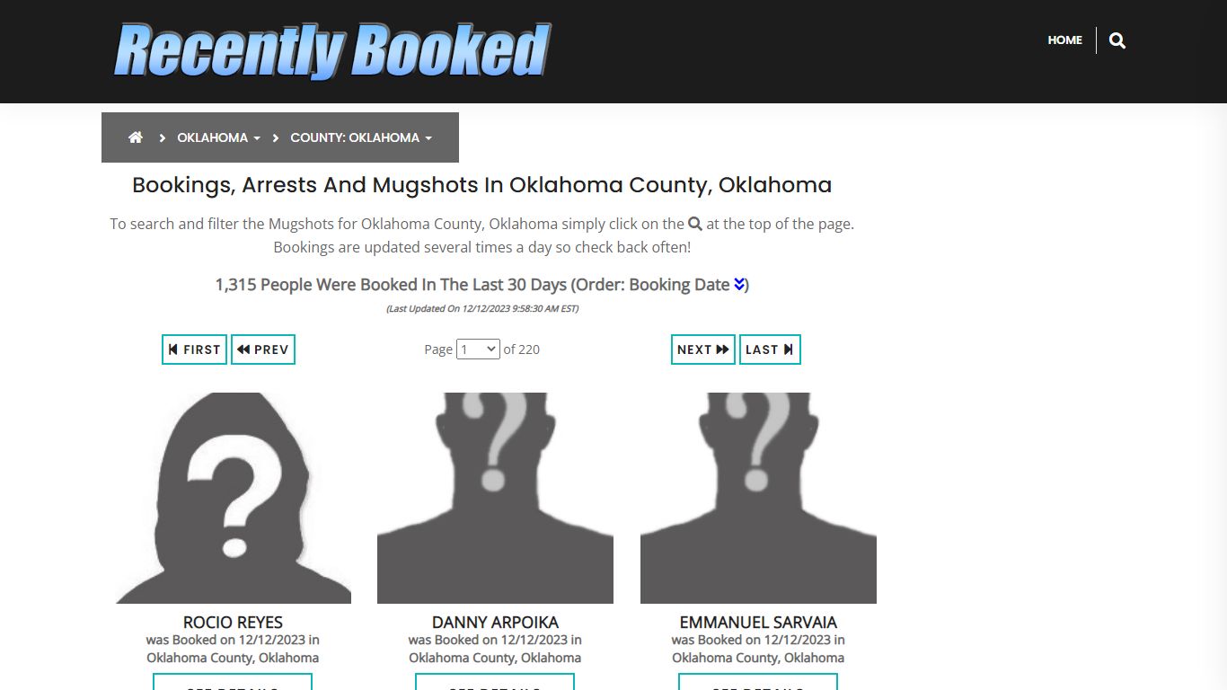 Bookings, Arrests and Mugshots in Oklahoma County, Oklahoma